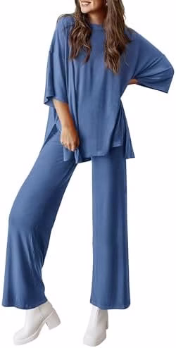 PRETTYGARDEN Women's 2 Piece Outfits Casual Short Sleeve Pullover Tops and Wide Leg Pants Lounge Sets Tracksuits