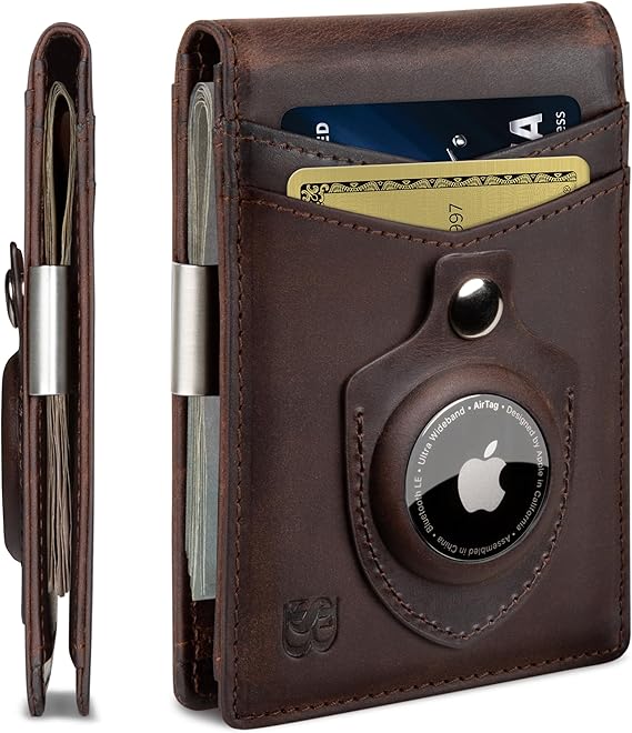 SERMAN Brand Minimalist Bifold Money Clip AirTag Wallet
