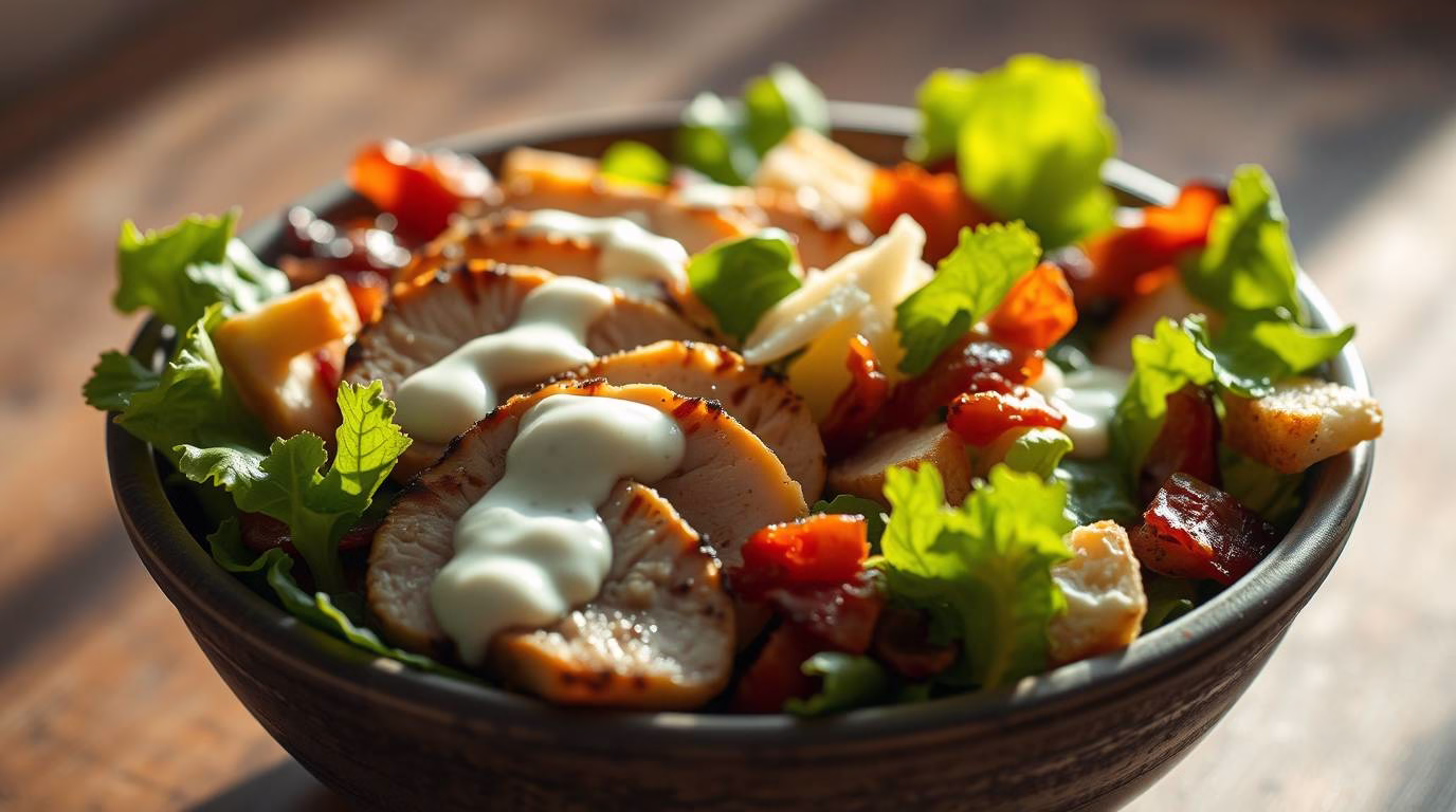 Grilled Chicken Caesar Salad with Crispy Bacon Bits