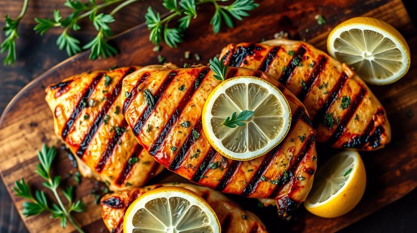 Perfectly Grilled Lemon Herb Chicken Breasts with fresh herbs