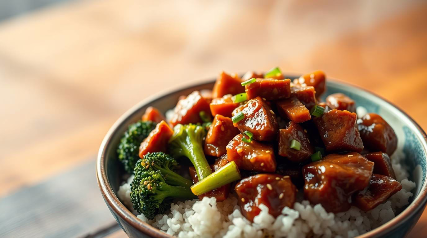 Quick Beef and Broccoli Stir-Fry wih Cooked Rice