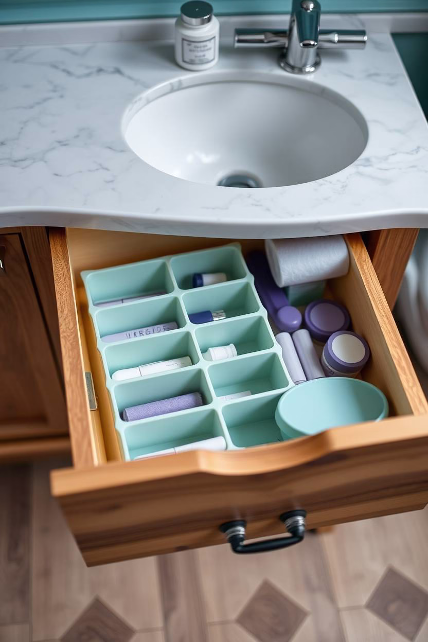 Organized bathroom drawer with dividers