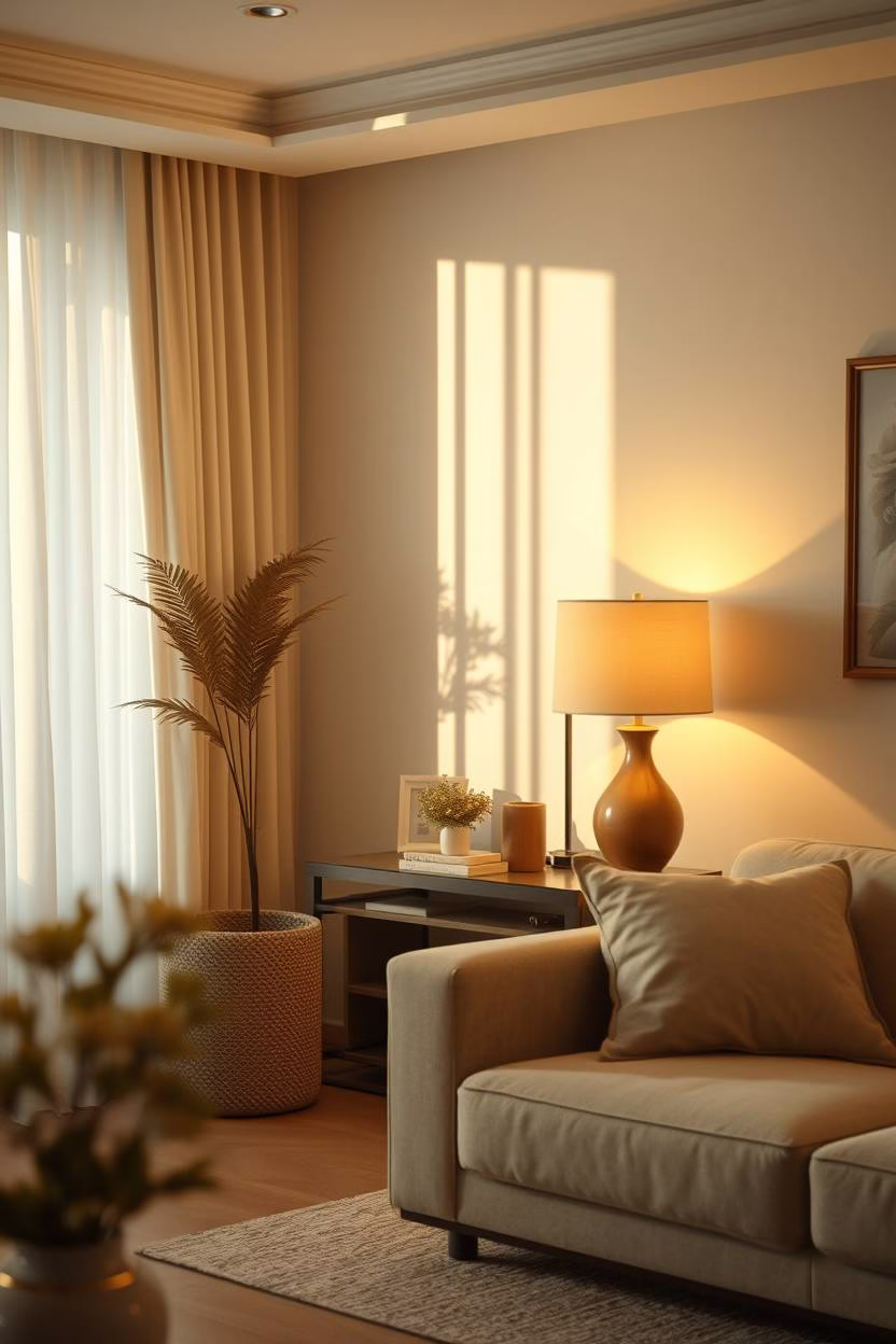 Aesthetic living room with layered lighting