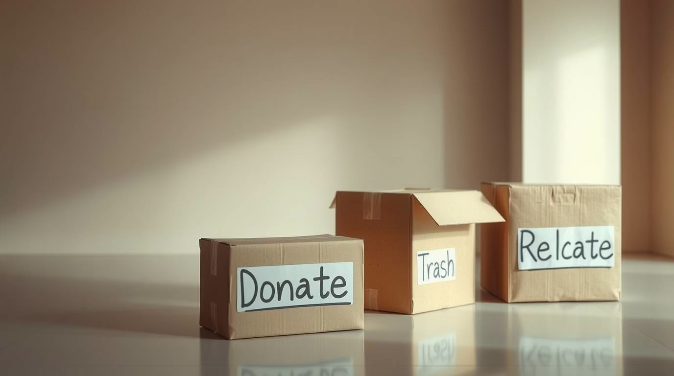 Four labeled boxes for decluttering method