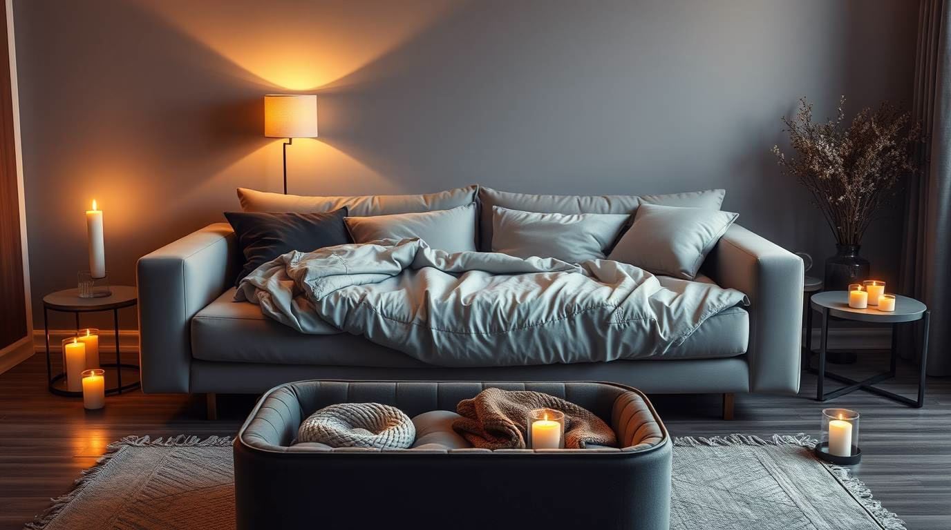 Space-Saving Hacks for Studio Living: Sofa bed and storage ottoman