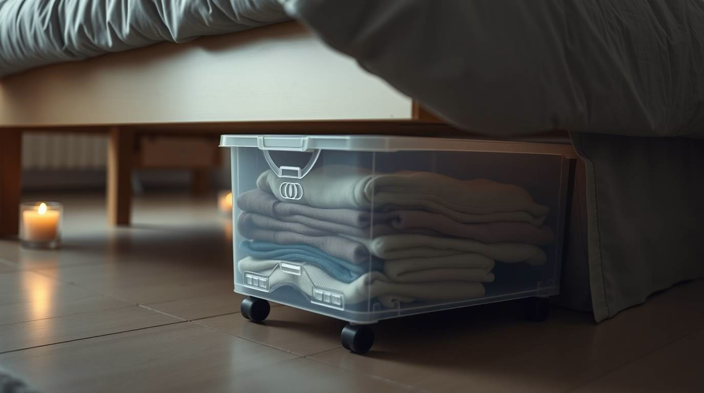 Under-bed storage bin for clothes