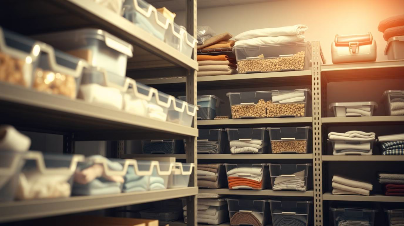 Vertically organized items in a cabinet or drawer