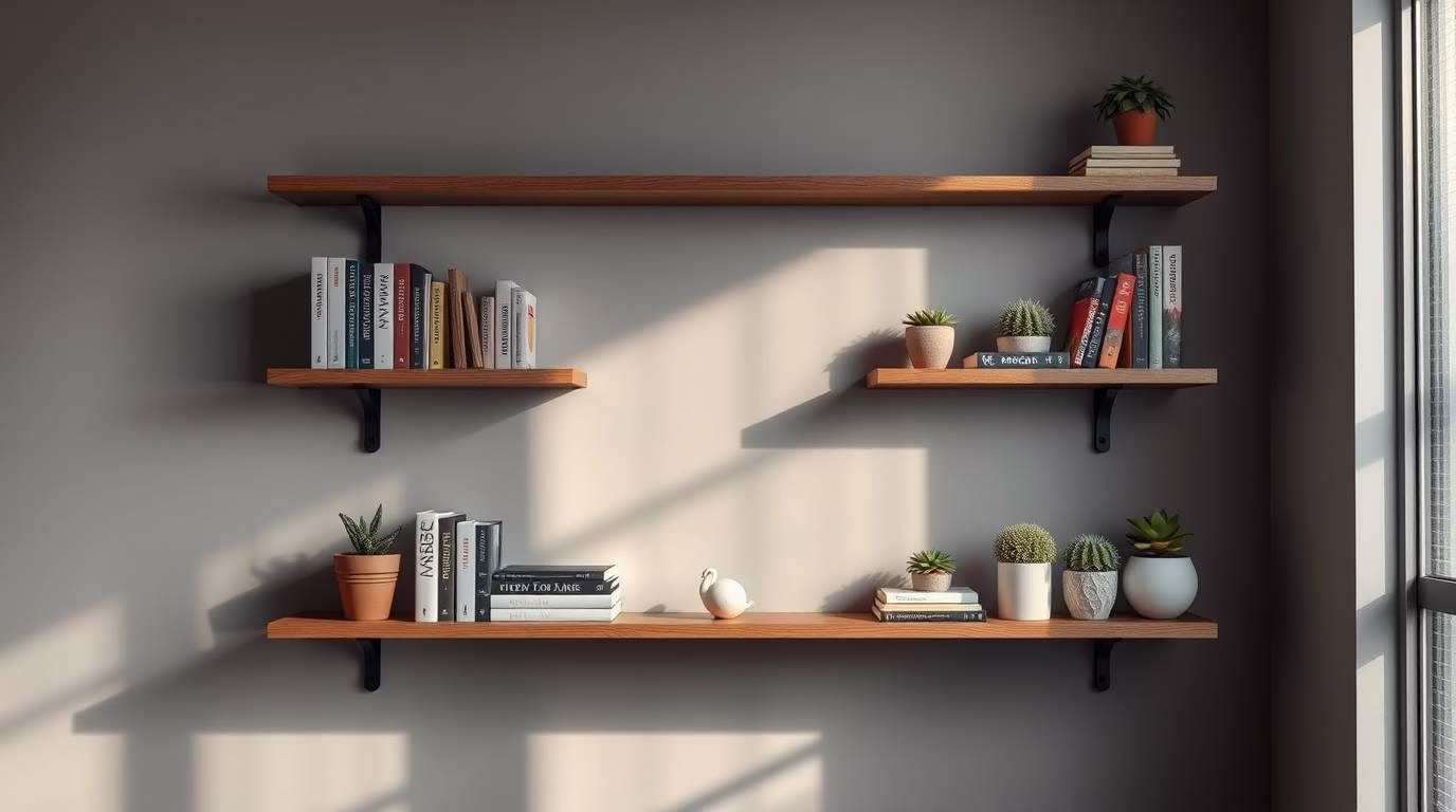 Floating wall shelves for vertical storage