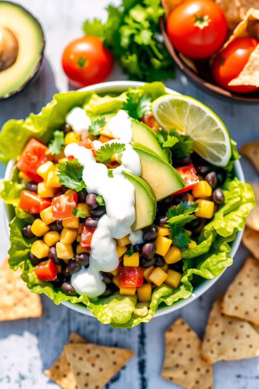 Vibrant No-Bake Black Bean Taco Bowls with creamy dressing