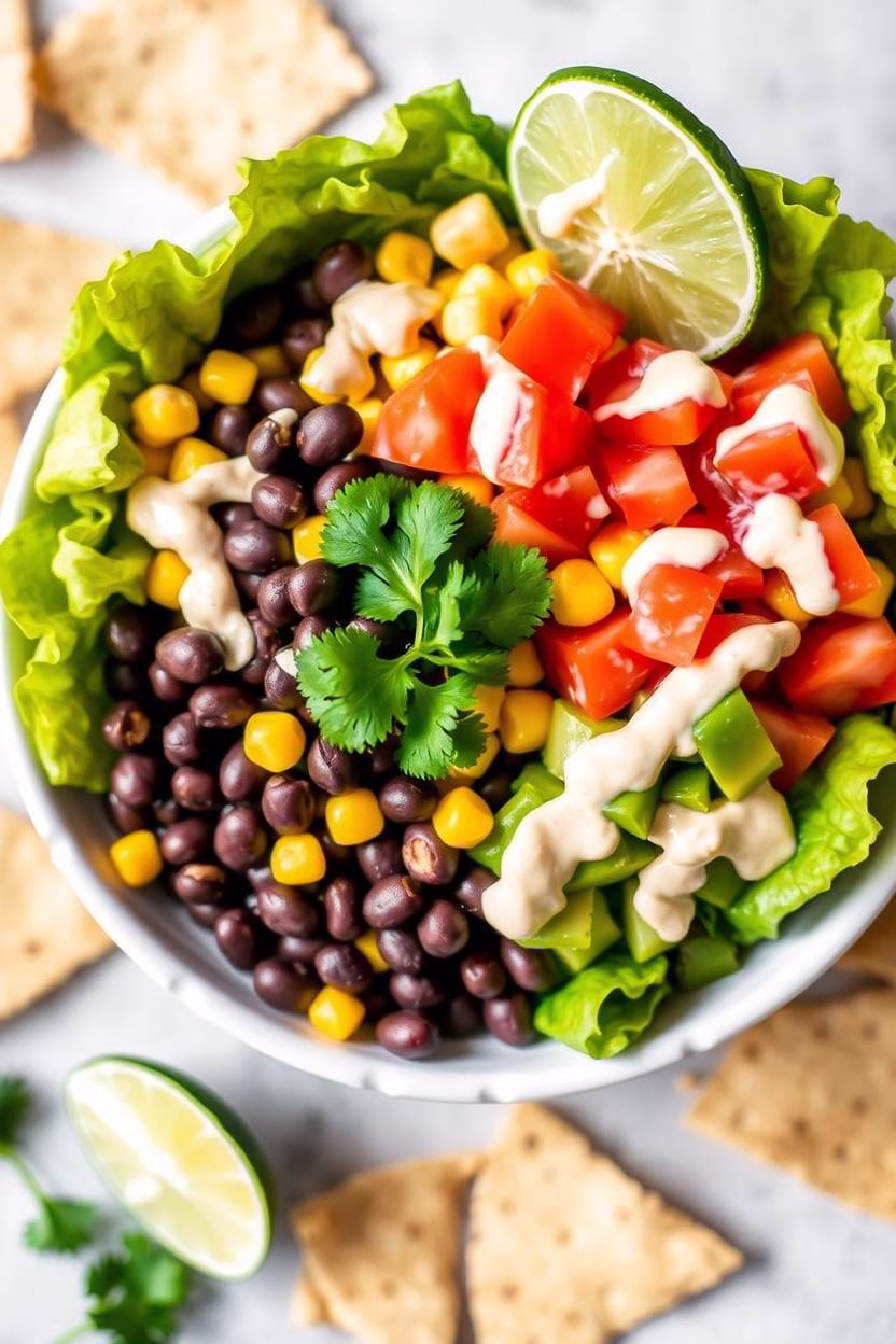 Vibrant No-Bake Black Bean Taco Bowls with creamy dressing