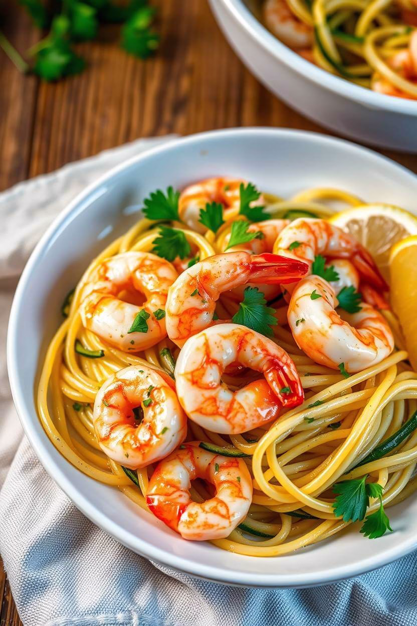 Delicious Shrimp Scampi with Zucchini Noodles on a plate