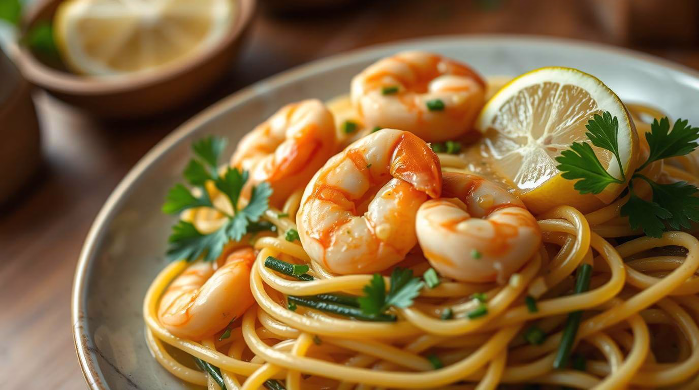 Delicious Shrimp Scampi with Zucchini Noodles on a plate