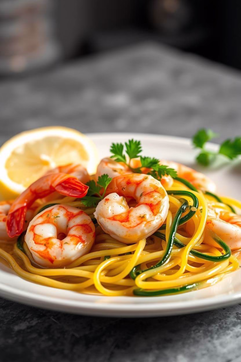 Delicious Shrimp Scampi with Zucchini Noodles on a plate