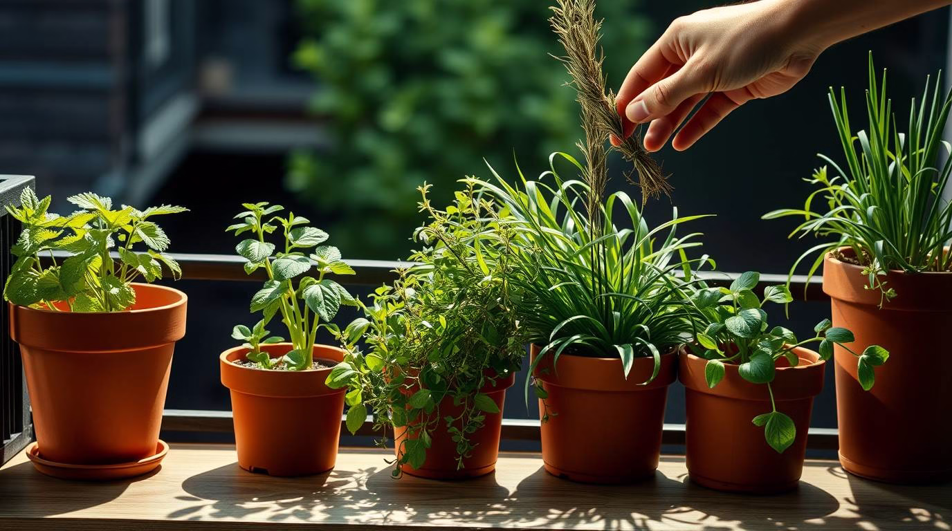 Easy balcony gardening tips for beginners: Vibrant small herb garden