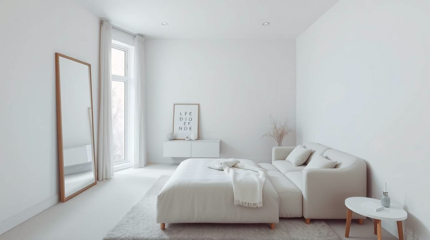 Affordable ways to make a small room look bigger: Large mirror reflecting light