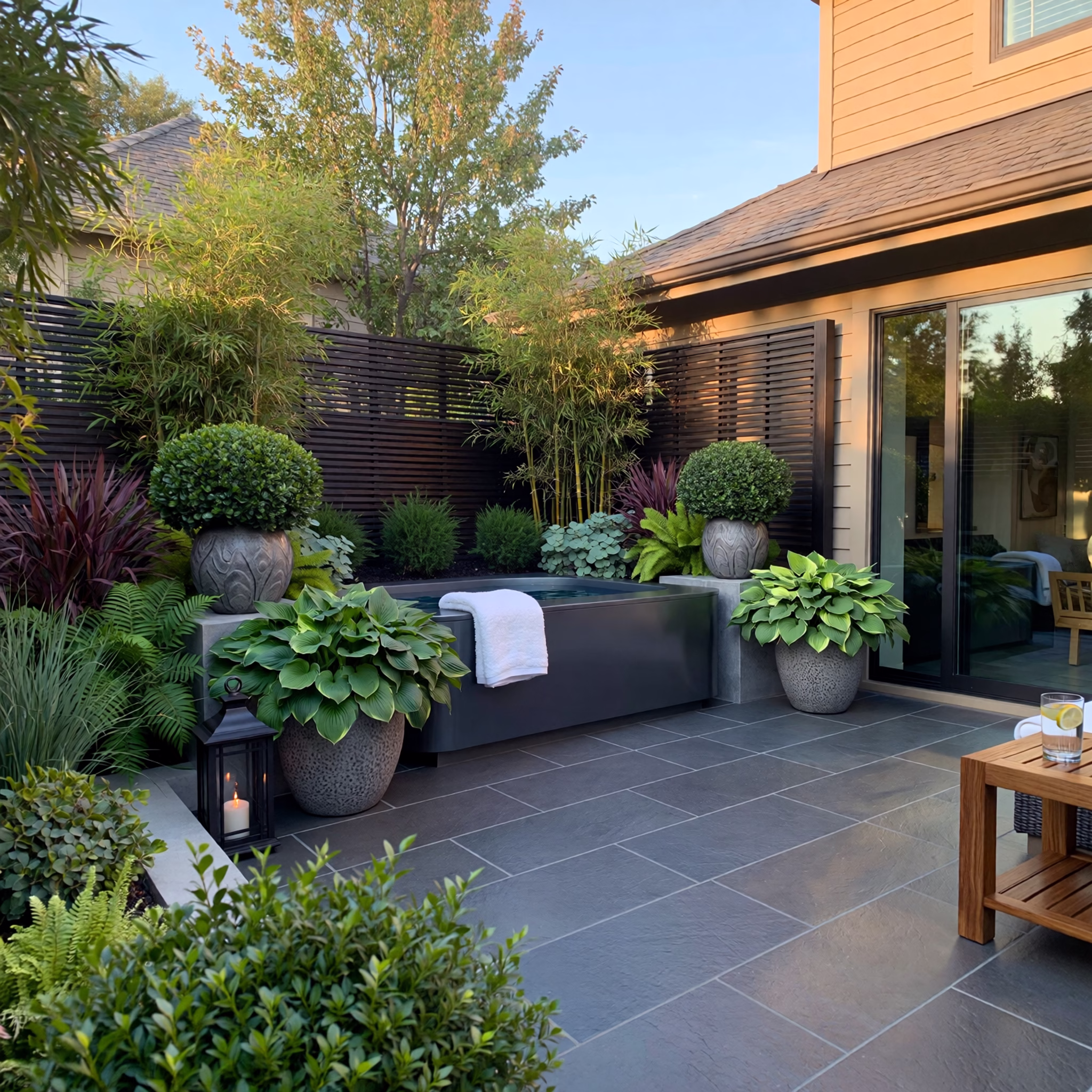 Garden outdoor jacuzzi spa landscaping